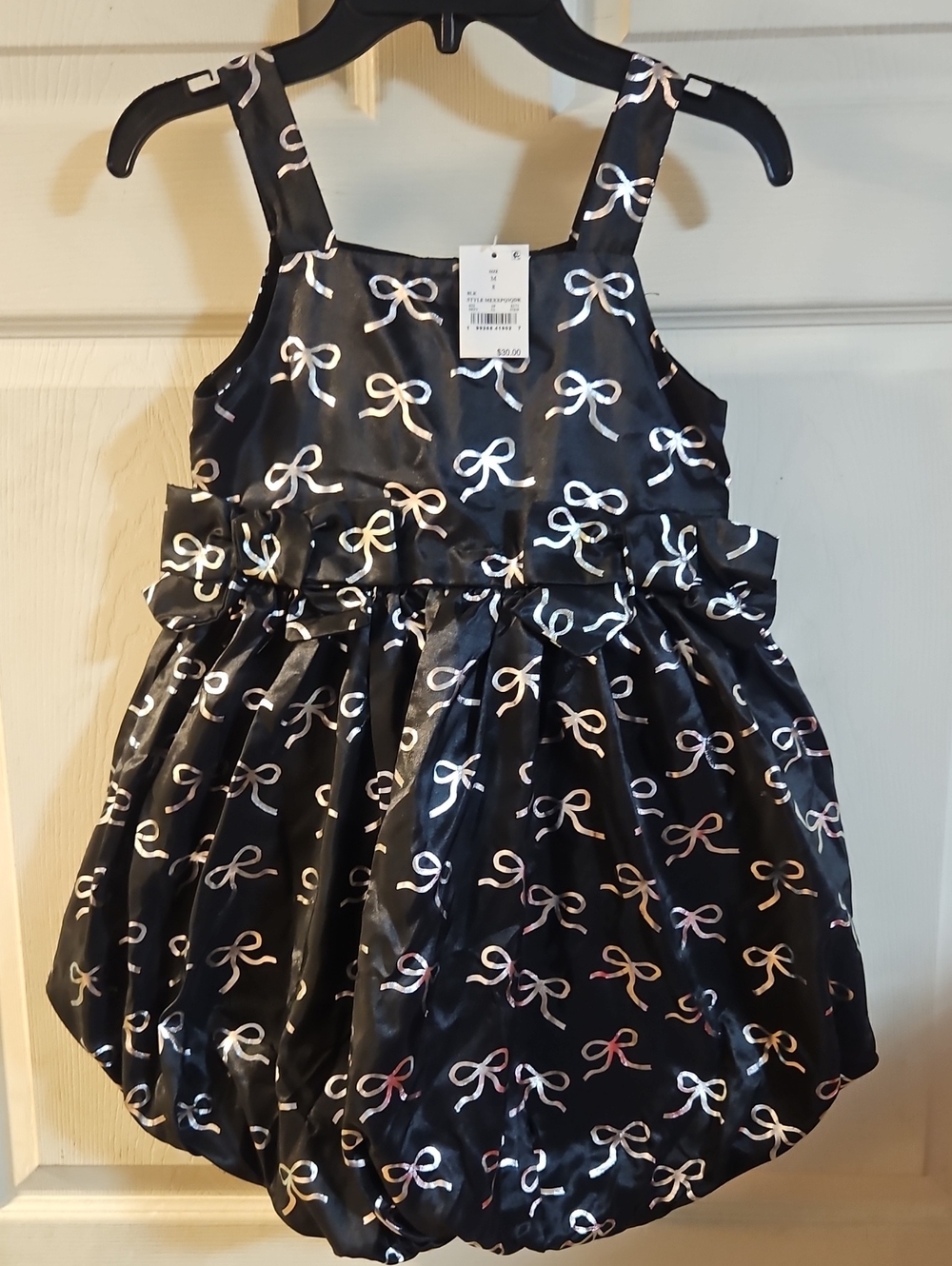 Audrey Camille black sleeveless bubble dress: metallic Bow Print: NWT: M (8)